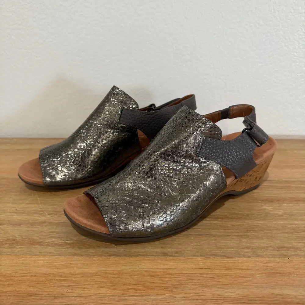 Vionic Tatiana Adjustable Peep Toe Wedge Metallic Snake Embossed Size 8.5 - Picture 3 of 13